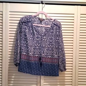 Tommy Bahama Blouse Size M/M, Indigo Blue & White